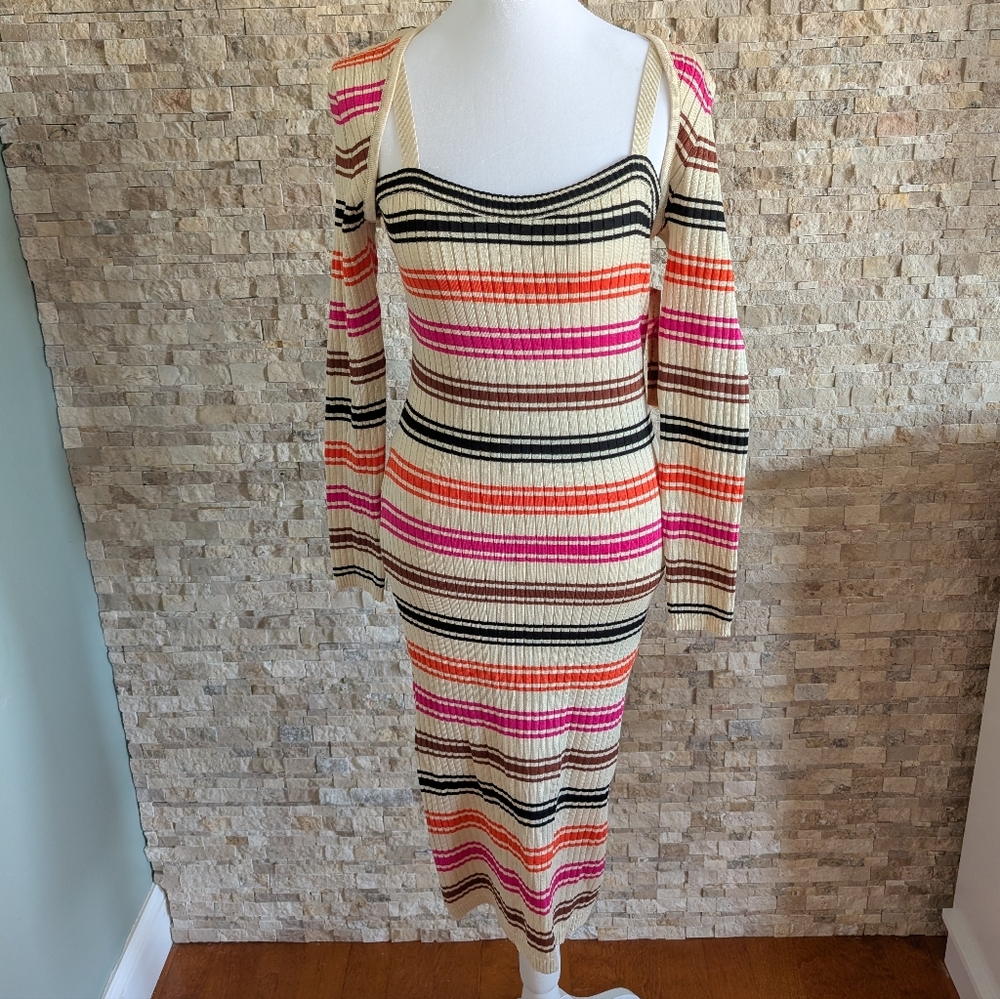 NWT Bodycon Striped Midi Sweater Dress Faux  Coordinating Shrug Top Y2K 1X XL